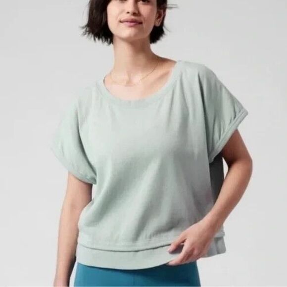Athleta Tops - ✨2/$20 Athleta Sundown Shirred Pale Blue Pullover SS Sweatshirt Plus Size 3X
